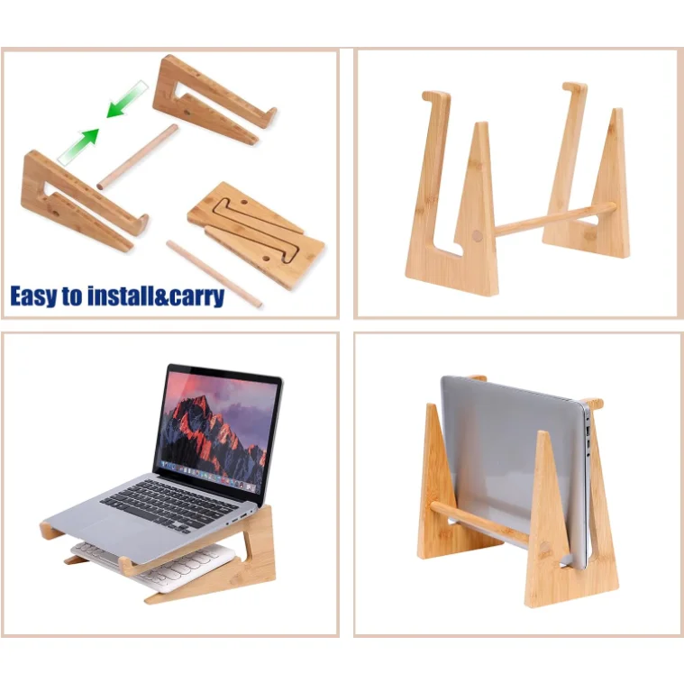 Modern Factory Portable Macbook Desk Holder Bamboo Laptop Stand For Office Use