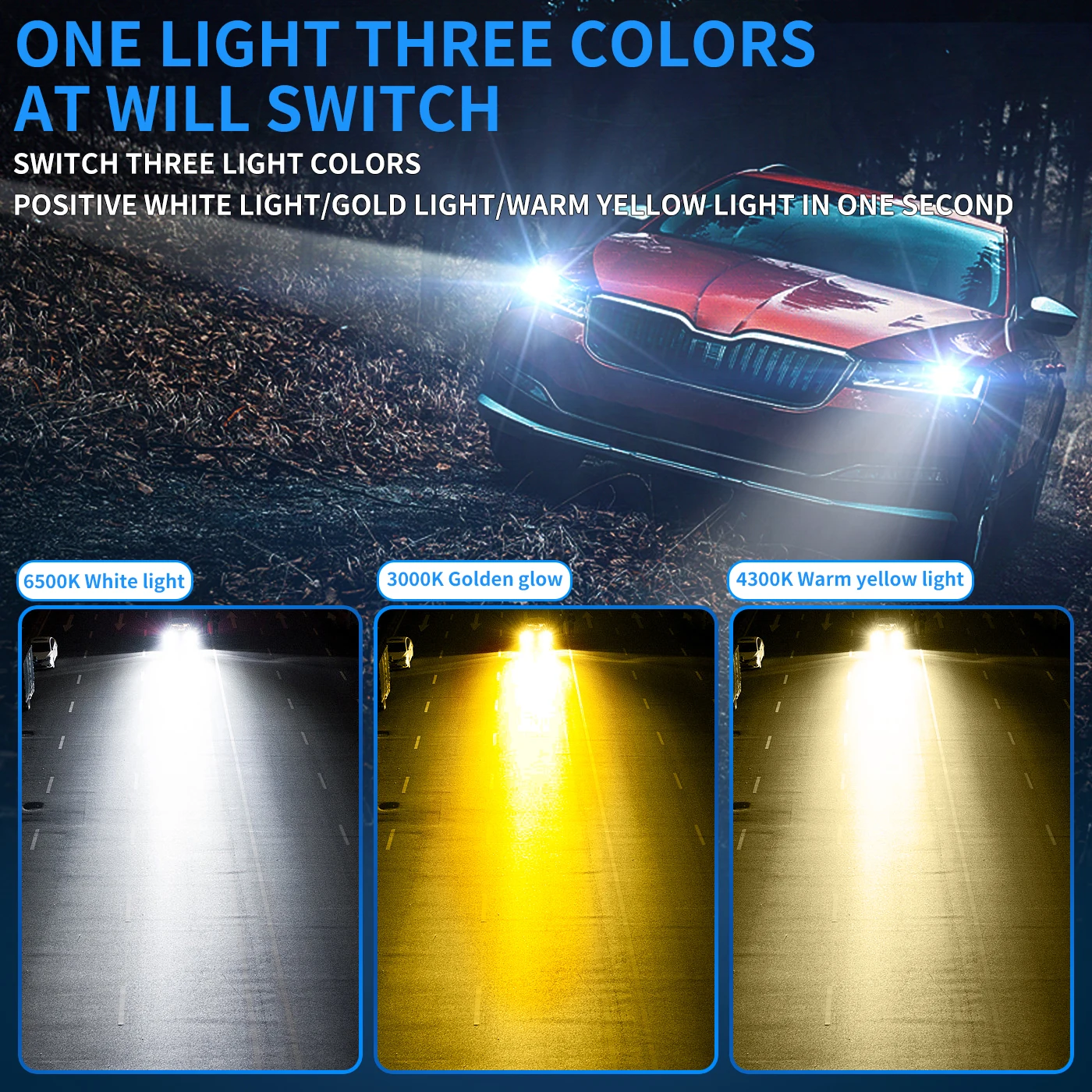 3 Color 12V Cars Led Headlights Bulb H7 Auto Lighting High Power Headlight Led Head Lamp Fog Light Canbus 110W Led Head Lamp