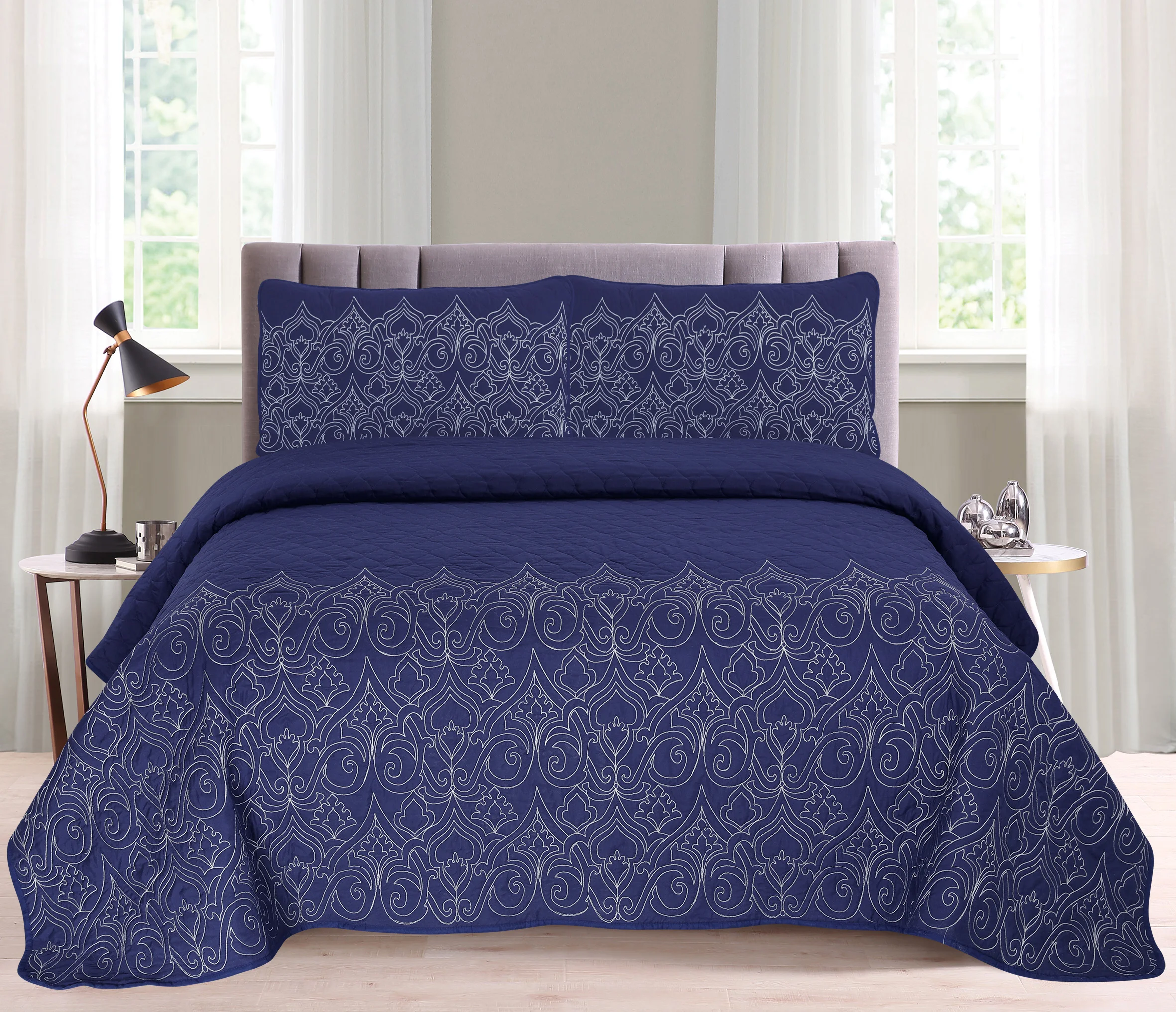 EMBROIDERY bedspread bed cover set LUXURY SOFT  HANDFEELING  QUILT 3PC SET FOR BEDDING