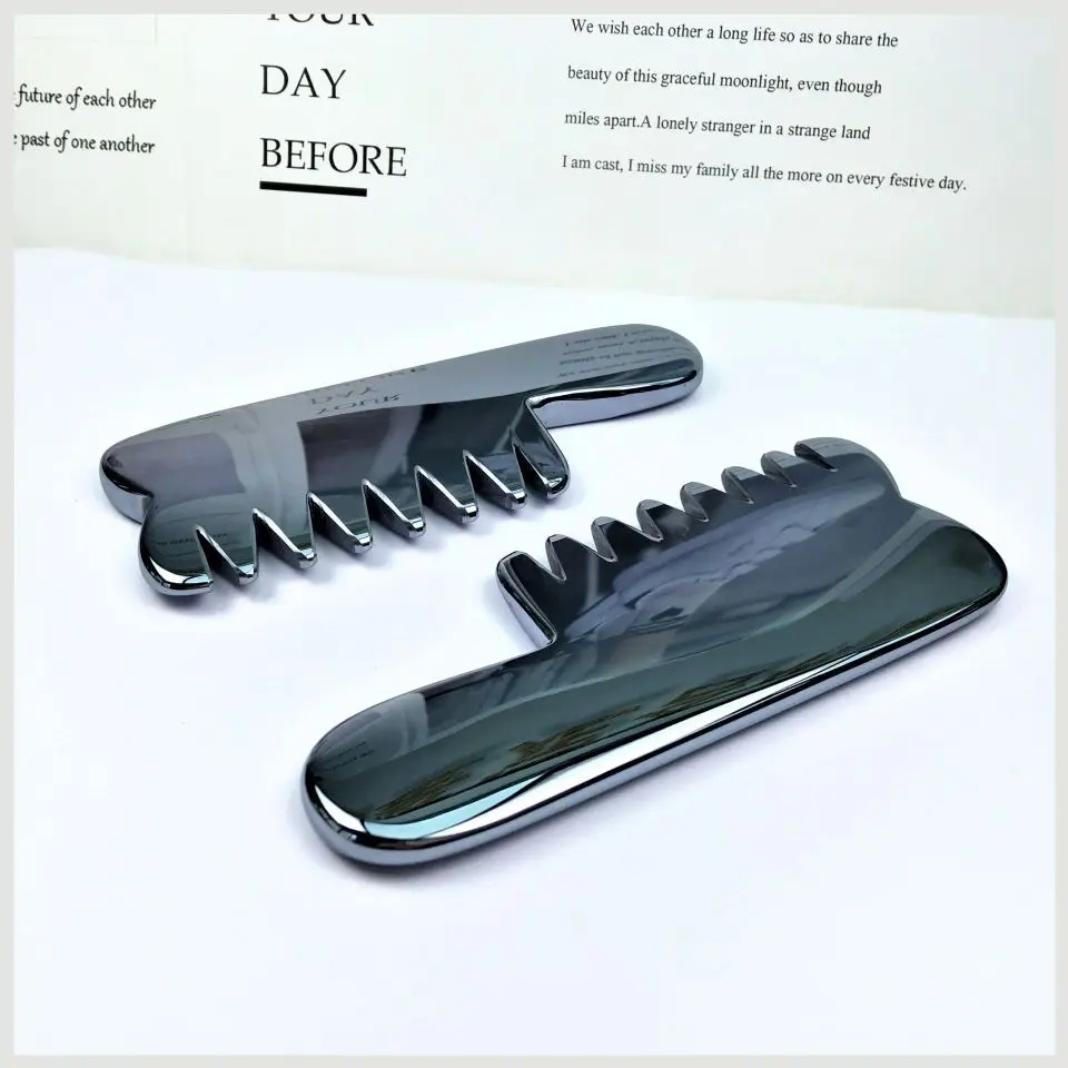 Energy Stone Scraping Hair Comb Natural Terahertz Guasha Stone Scalp Care Massage Tool for Head Massage Trigger Point Treatment