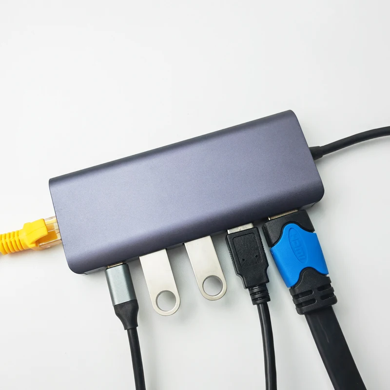 High speed 6 In 1 Multiport Type C Hub USB3.0 Converter RJ45 Gigabyte docks type c to hdmi for Laptop and phone