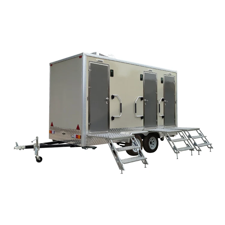 public toilet water tank 3 stall male and female room portable trailer toilet 4 season work with AC quality mobile bathroom