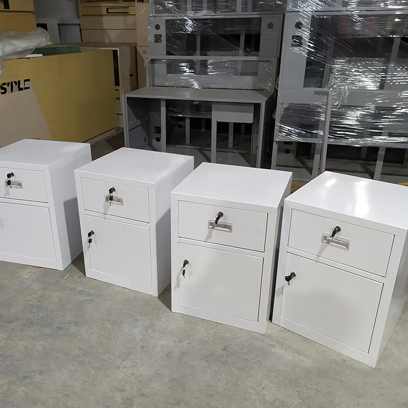 Factory in stock metal storage cabinet slide open drawers box beside mobile phone cashier desk