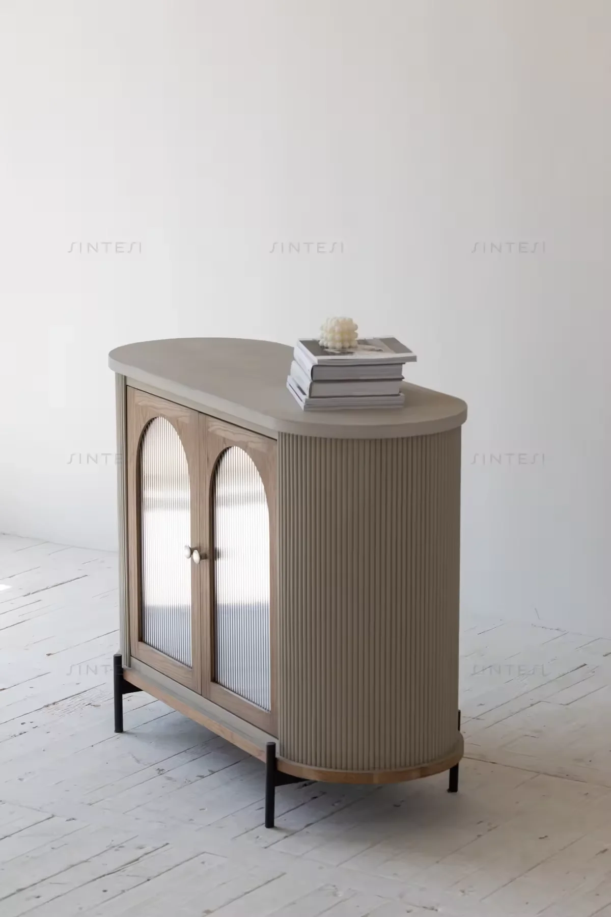 North America Oak French Furniture Steel Glass Living Room Home Accent Cabinets Durable Wood Sideboard Buffet Cabinet