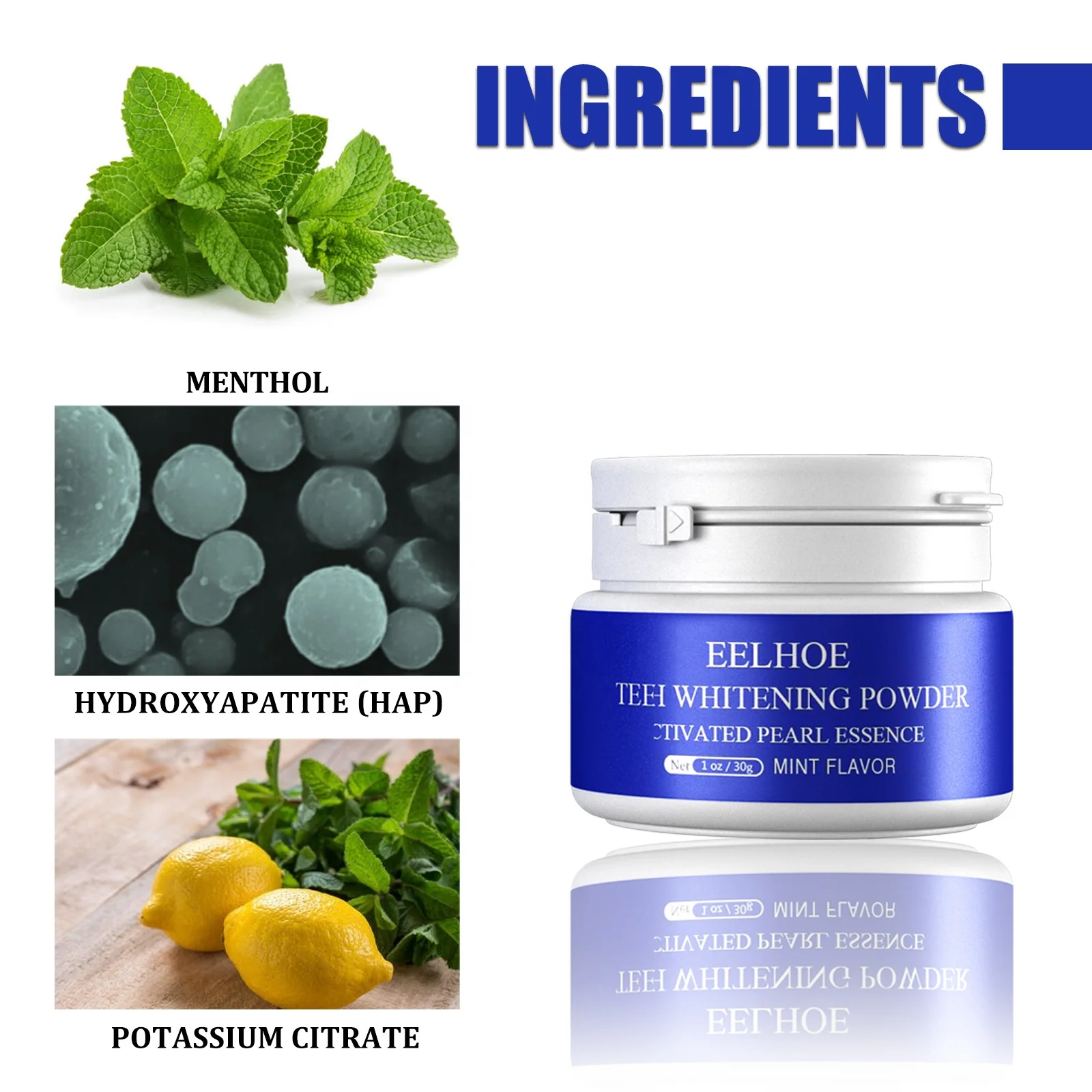 100% Natural Tooth Powder Activated Pearl Essence Mint Flavor Teeth Whitening Powder Toothpaste Power