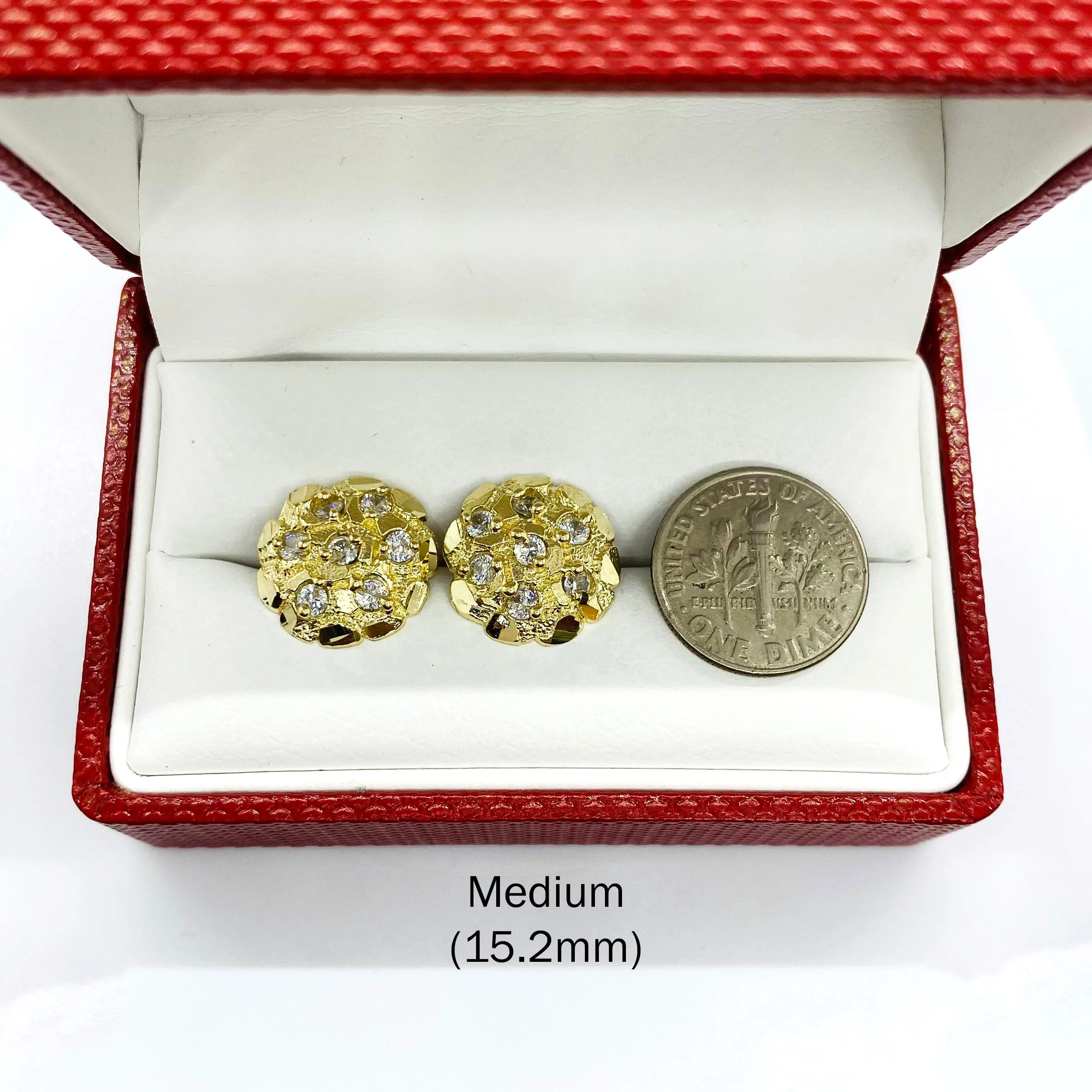 Duyizhao Best Selling 14k Gold Plated Nugget Round Circle Brass CZ Stud Earrings Butterfly Back for Men/Women Unisex