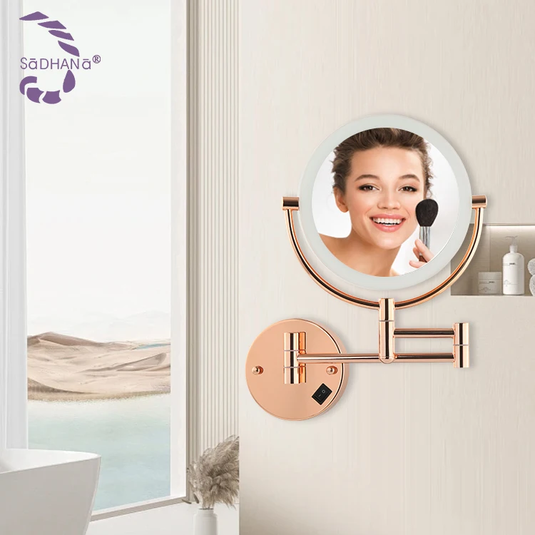 Hotel Decorative 360 Degree Rotation Mirror Wall Mirror 5X Magnifying Round household LED Wall Mirror with LED Lights