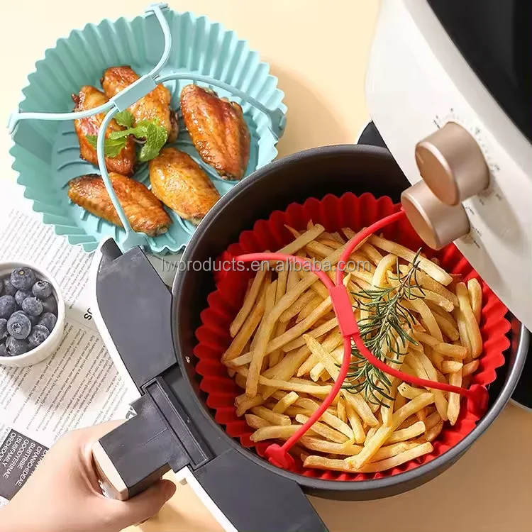 Foldable Air Fryer Silicone Pot with Handle Cake Baking Pan Reusable Non-stick Silicone Air Fryer Liners