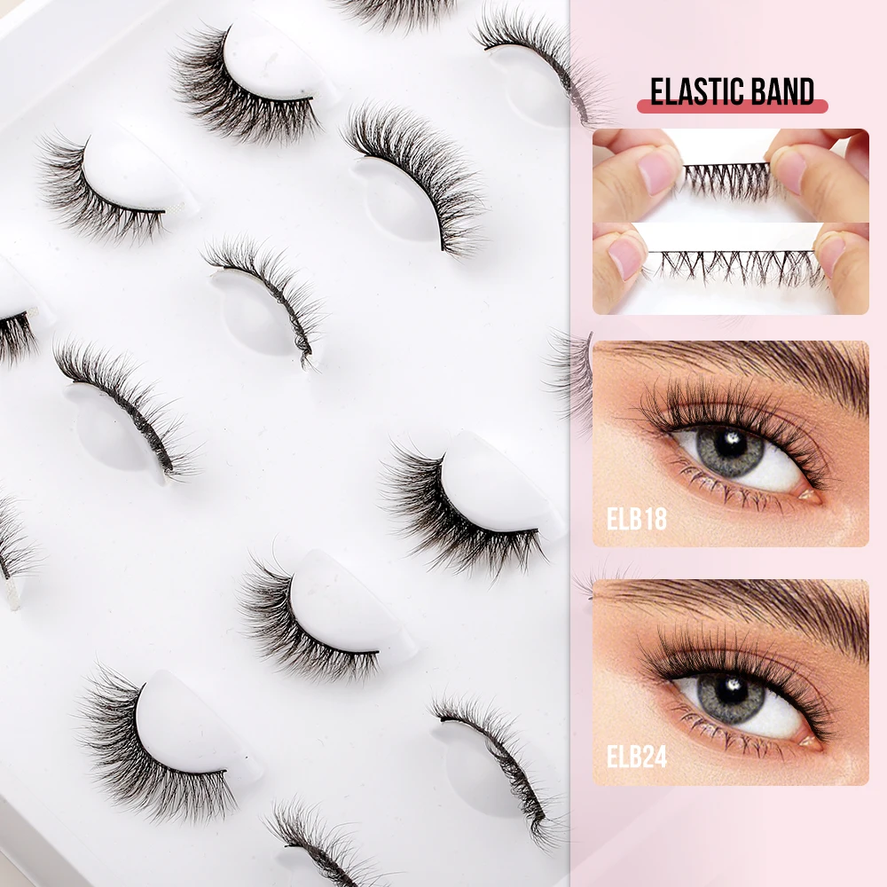 New beauty lashes elastic band high quality custom faux mink strip lashes 3d natural eye lashes