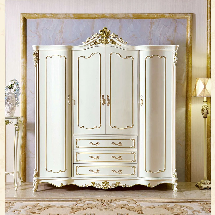 High Quality Modern Furniture 4 Door Solid Wood Wardrobe Luxury Design Clothes Cabinet Armoire