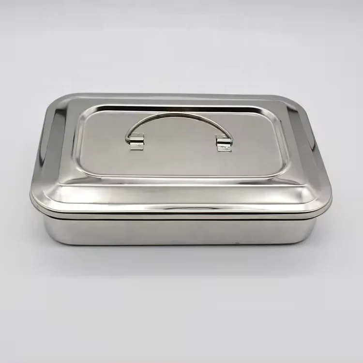 medical Stainless steel surgical instruments sterilization tray box with cover sterilization box with hole without hole
