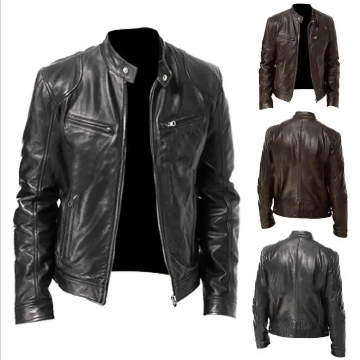 
Бизнес джентльмен теплые Стенд воротник Тонкий PU кожаная куртка мужская кожаная куртка 