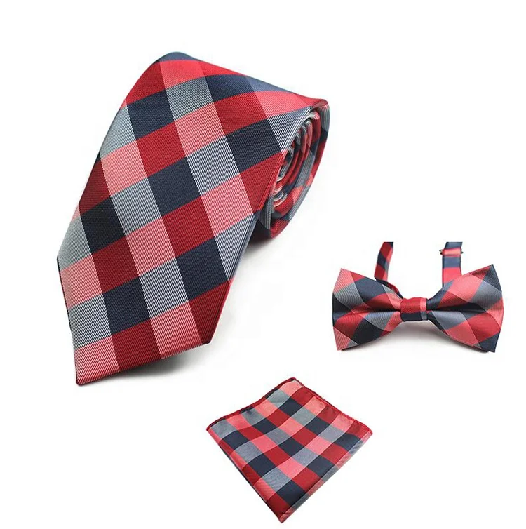 Mens Silk Tie Cravat Necktie 3-in-1 Set with Bowtie and Handkerchief Pocket Square Party Gifts for Men Wedding Dress Accessories