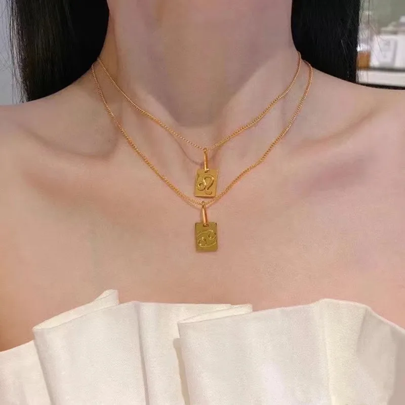 Простое трехмерное ожерелье из нержавеющей стали с подвеской в виде квадратной карты с 12 знаками Зодиака