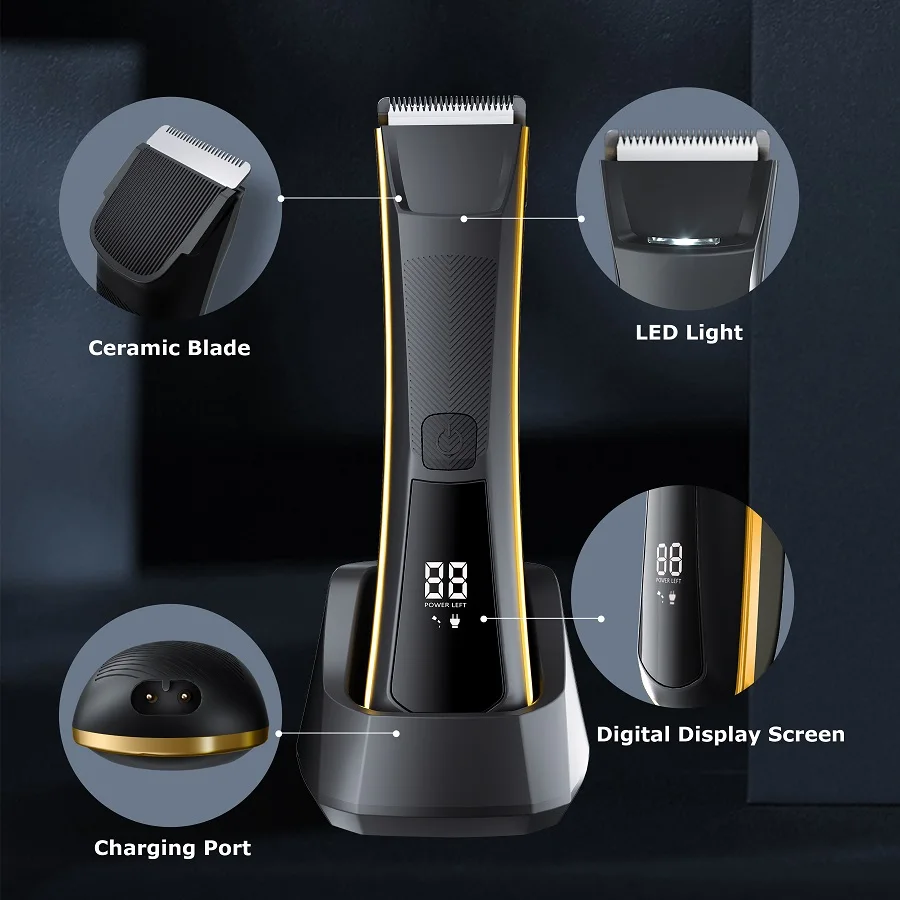 waterproof ceramic full body hair trimmer rechargeable groin groomer electric shaver manscaping hair cut shaving machine for men