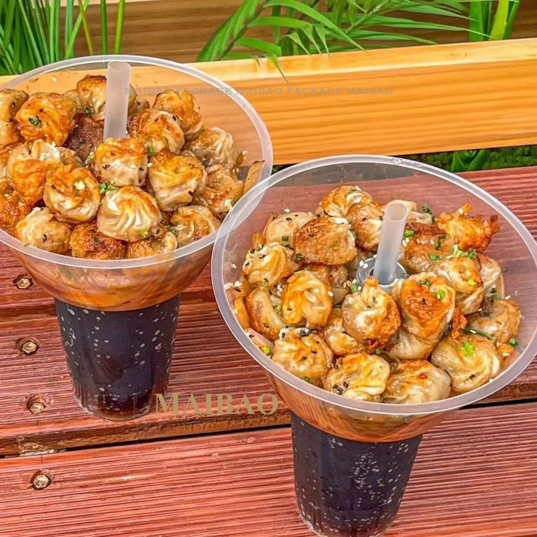 Изготовленный на заказ Логотип Печатный экологически чистый 16 унций 32 унции держатель 2 в 1 пластиковая Питьевая чашка одноразовый поднос для закусок с соломой