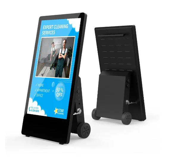 43inch 1500nits Portable Digital Poster Battery Powered Display Signage Totem Ultra-slim Movable Lcd Advertising Screen Kiosk