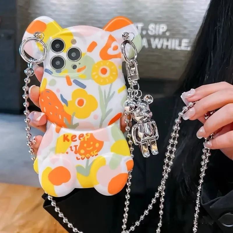 Luxury Design Electroplate 3d Bear Phone Case For iPhone 11 12 13 14 15 Pro Max Case Phone Cover For iPhone 15 Pro Max