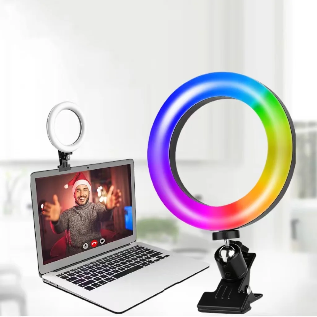 Wholesale 6 inch RGB Fill Ring Lamp With Clamp Mount Remote Control For Makeup Video Photography Led Selfie Ring Light