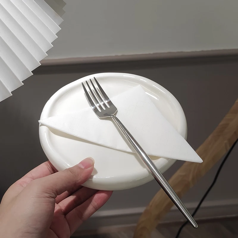 Irregular Round Dessert Plate Candle Tray Holder Ceramic Tray for Household