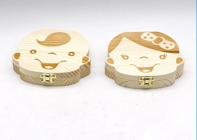 wholesale custom engrave children education tool wooden baby keepsake organizer box kids milk tooth box with lock for memory