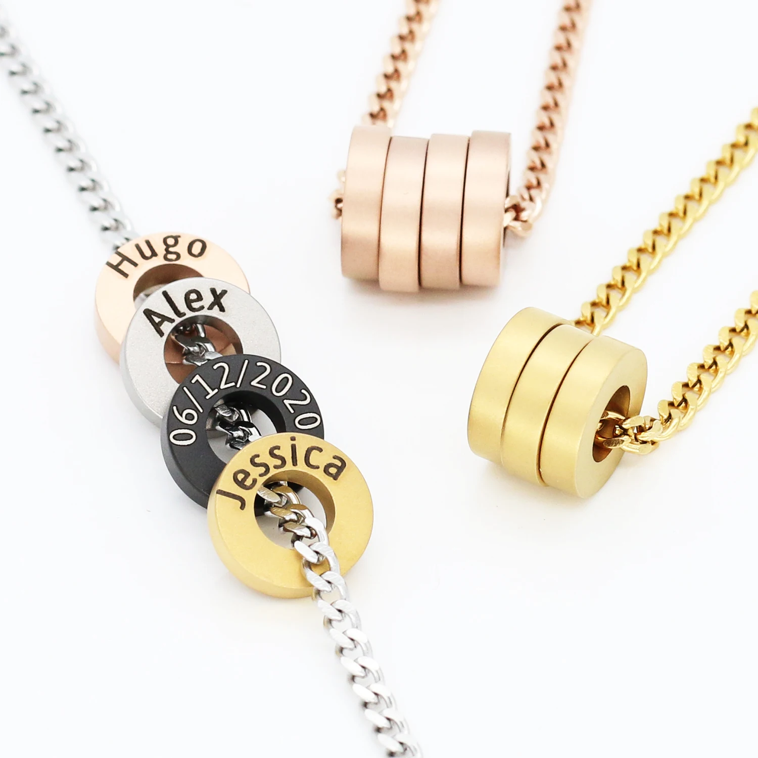 Personalized Custom Engraved Beads Charms Family Name Necklace Stainless Steel Hand Stamped Gift For Lover Friends