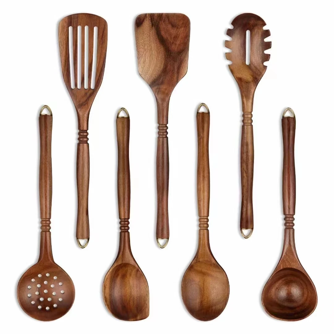 2023 new 7pcs set Natural teak Wood Utensils Wood kitchen Spatula
