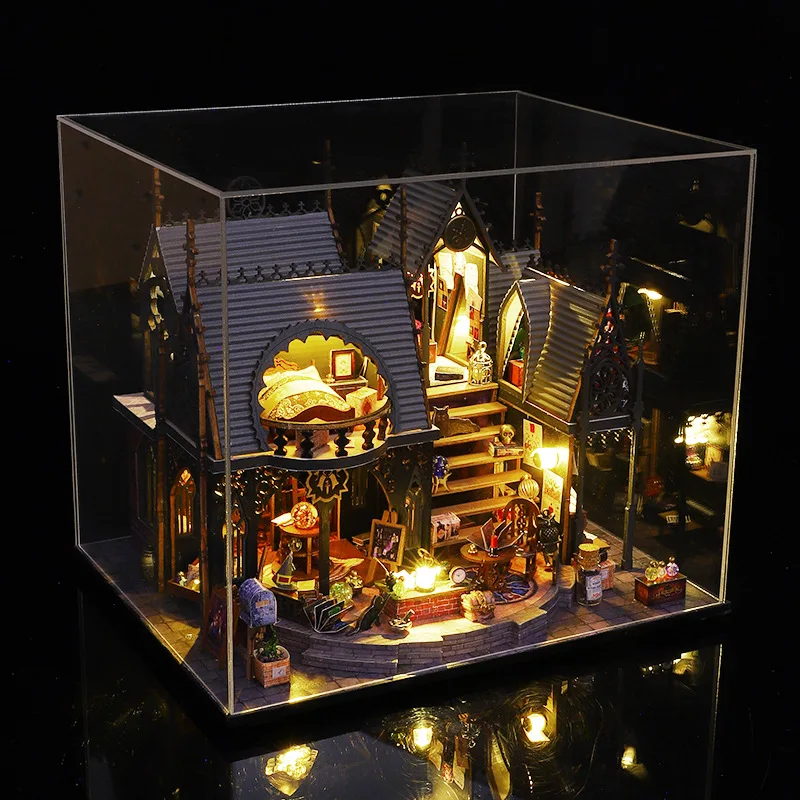 DIY Miniature Dollhouse Kit, 3D Wooden Puzzle Bookend Bookshelf, House Making Kit for Home Decor for Teens and Adults