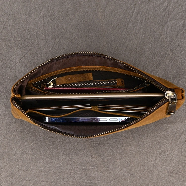 Large Capacity Genuine Crazy Leather Clutch Purse Men Business Clutch Hand Bag Wallet For Men