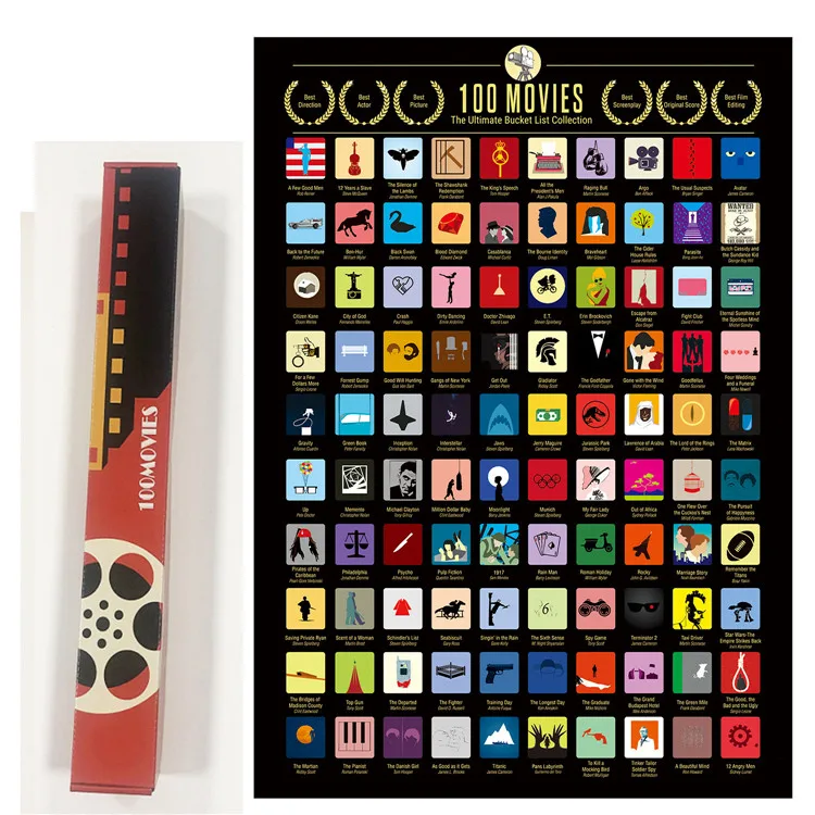 custom 100 Movies Scratch Off Poster Coated Paper Travel 100 Game Countries World Map Scratch Off Poster