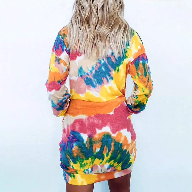 New Arrivals Fall 2022 Women Clothes Long Sleeve Tie Dye With Pocket Fall Dresses For Women
