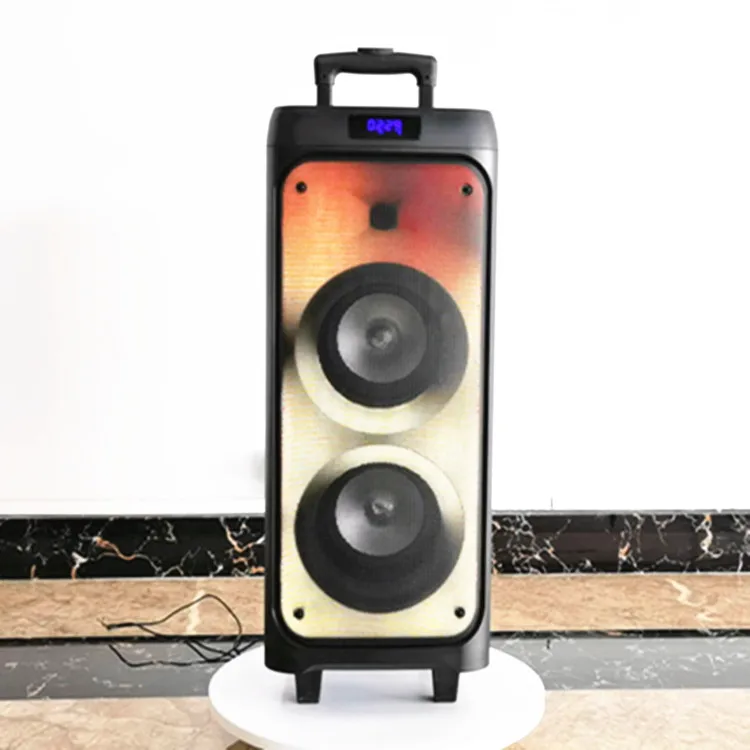 
Double 6.5 Inch subwoofer blue tooth speaker party box powered portable trolley speaker with LED light show 