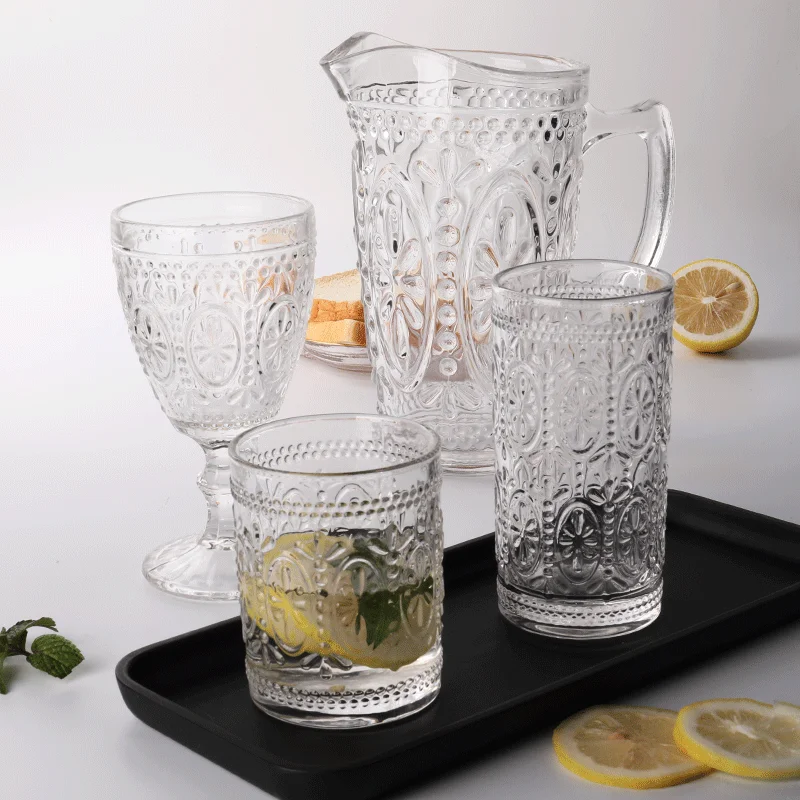 factory wholesale cheap drinkware clear ribbed vintage glassware glass wine goblets for wedding