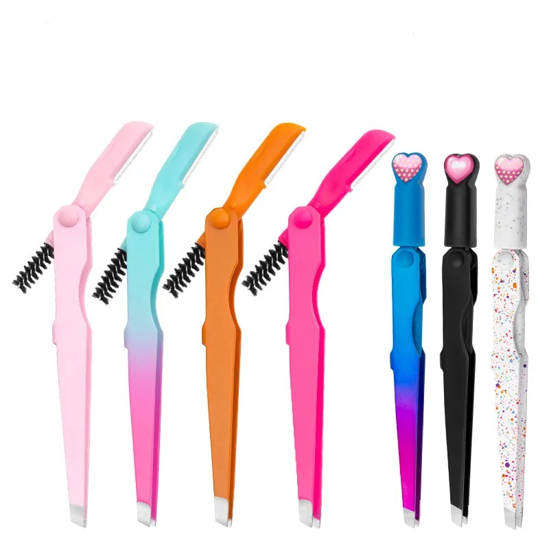 Women Eyebrow Tweezers Eyebrow Trimmer Scissors Curved eyelash Comb Tweezers Makeup Tools Portable Stainless Steel