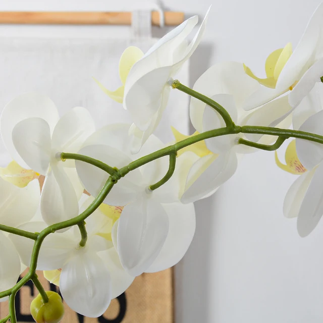 9 Heads High Quality Phalaenopsis Orchid Stem Flower For Wedding Decorations Artificial Latex White Orchid Flower