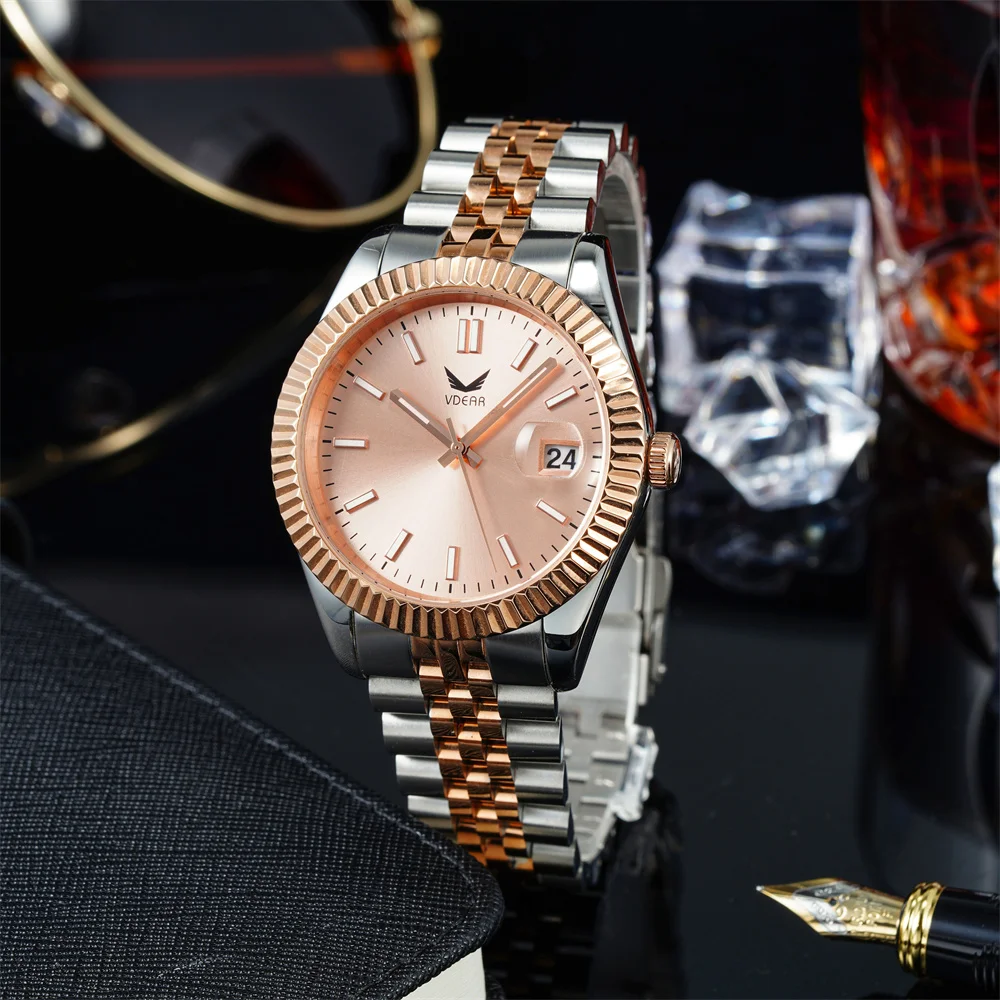 Male Luxury Gold Relojes De Calidad Foreign Trade  Steel Strip Classic Simple Dial Waterproof Men Watch