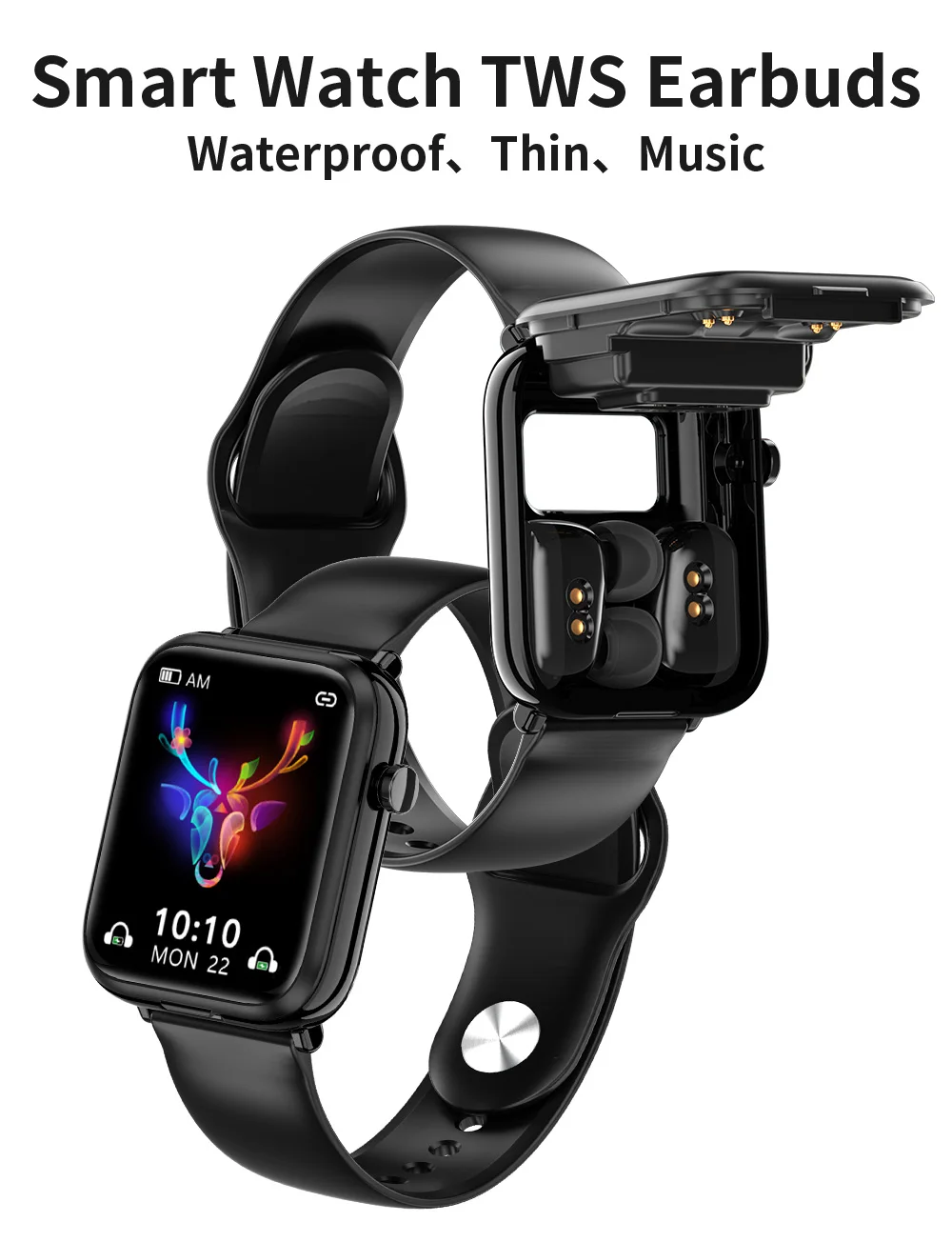 Smart watch fitness health heart rate Wireless 2 in 1 earbuds bracelet sport modes music earphone smart watch