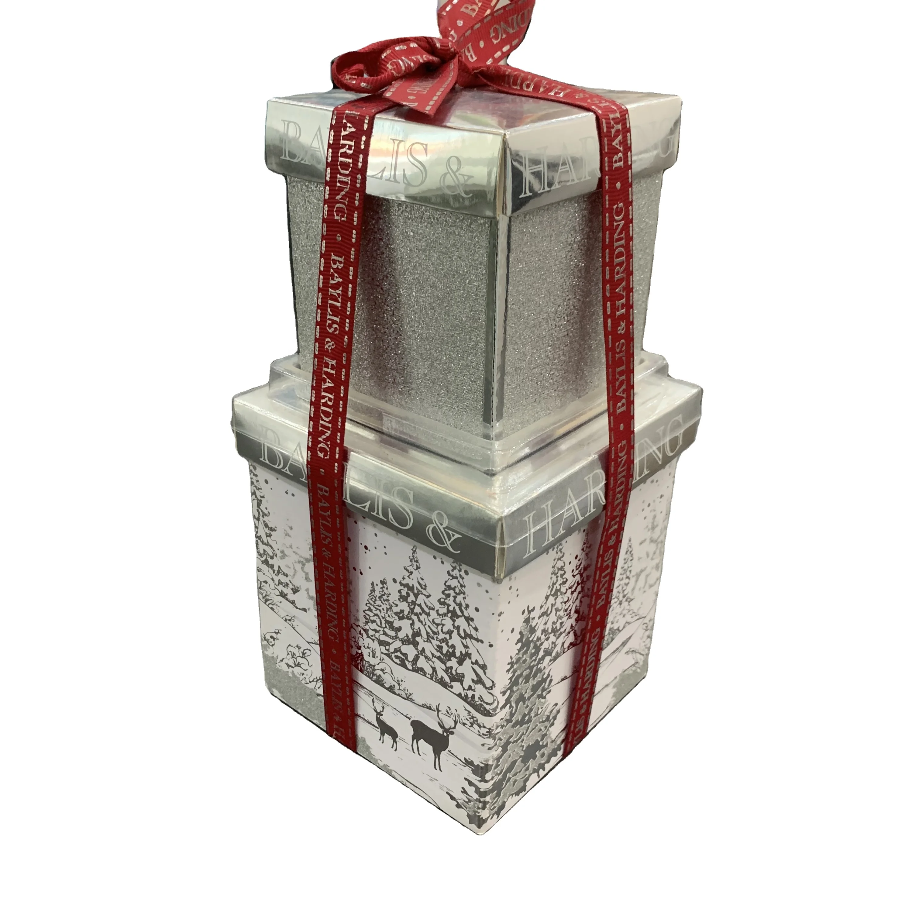 Custom  Silver Paper Luxury Gift Sets Box  For Body Lotion And Wash Packaging