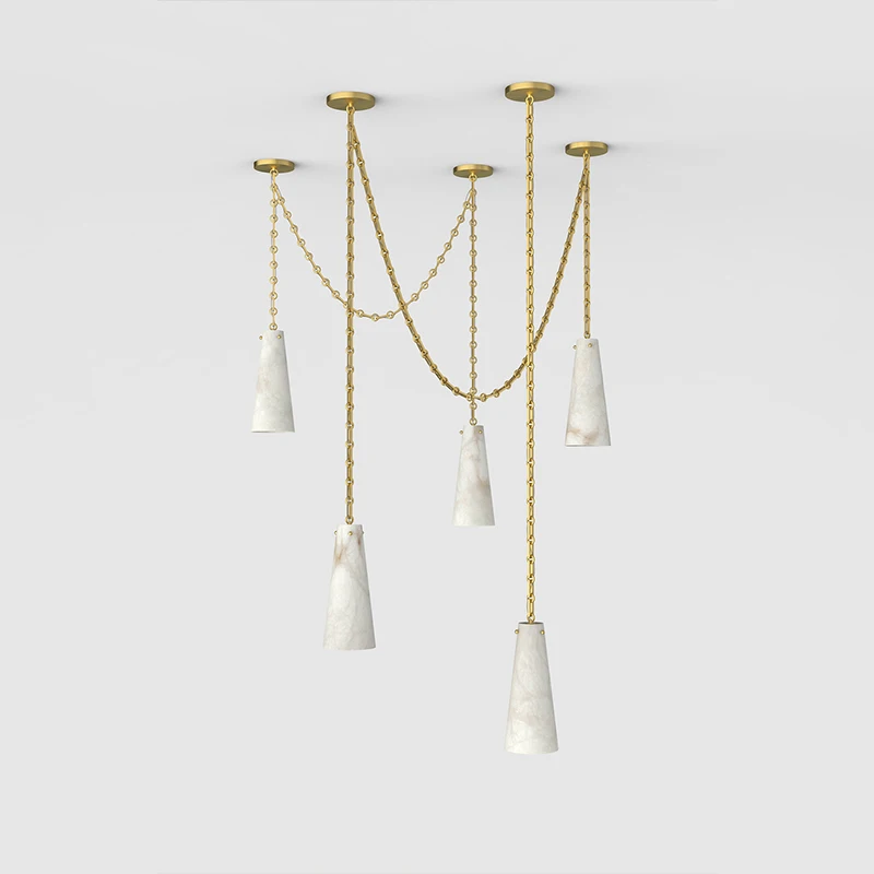 Yiosi Modern Design Vintage Alabaster Pendant Light Luxury Marble Iron Chain Hanging Dining Room Kitchen Island Chandelier