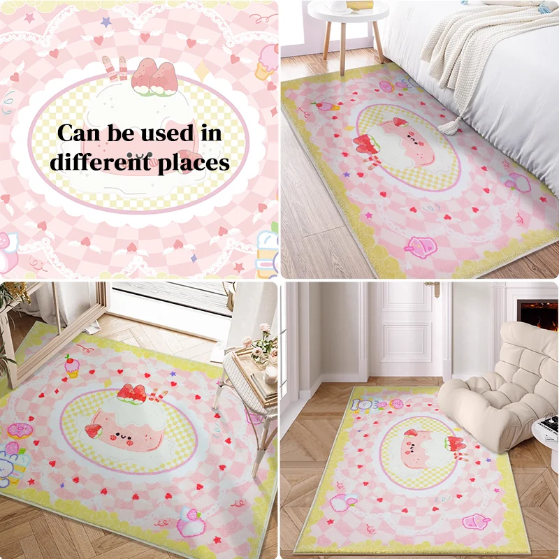 Hot Selling Cute Pink Style Washable Faux Cashmere Soft Plush Kid Bedroom Livingroom Carpet Area Rugs