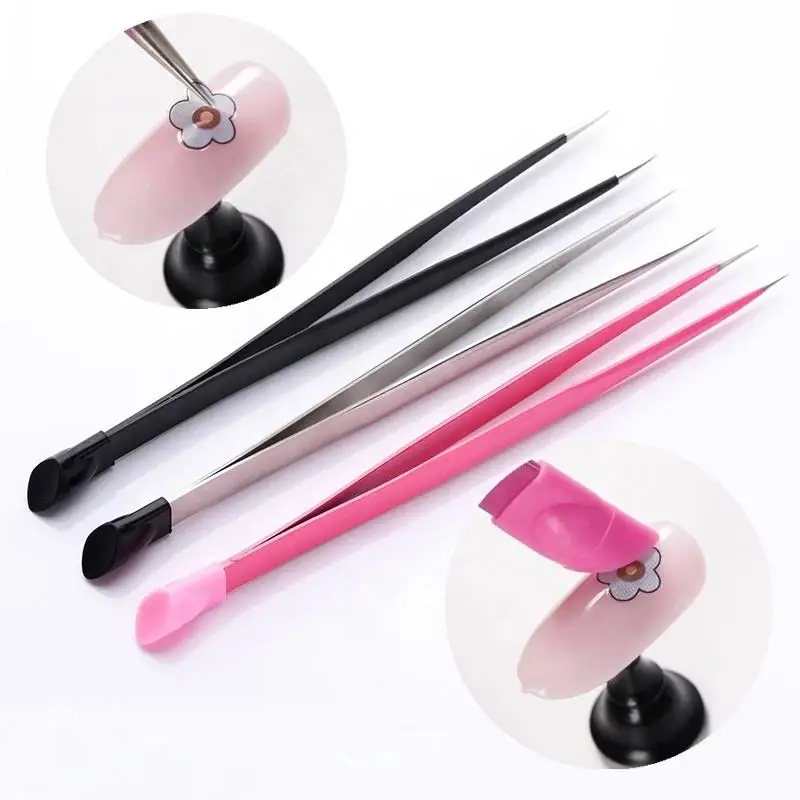 Multifunction Professional Nail Cuticle Remover Pusher Double Head Nail Art Tweezers For Manicure