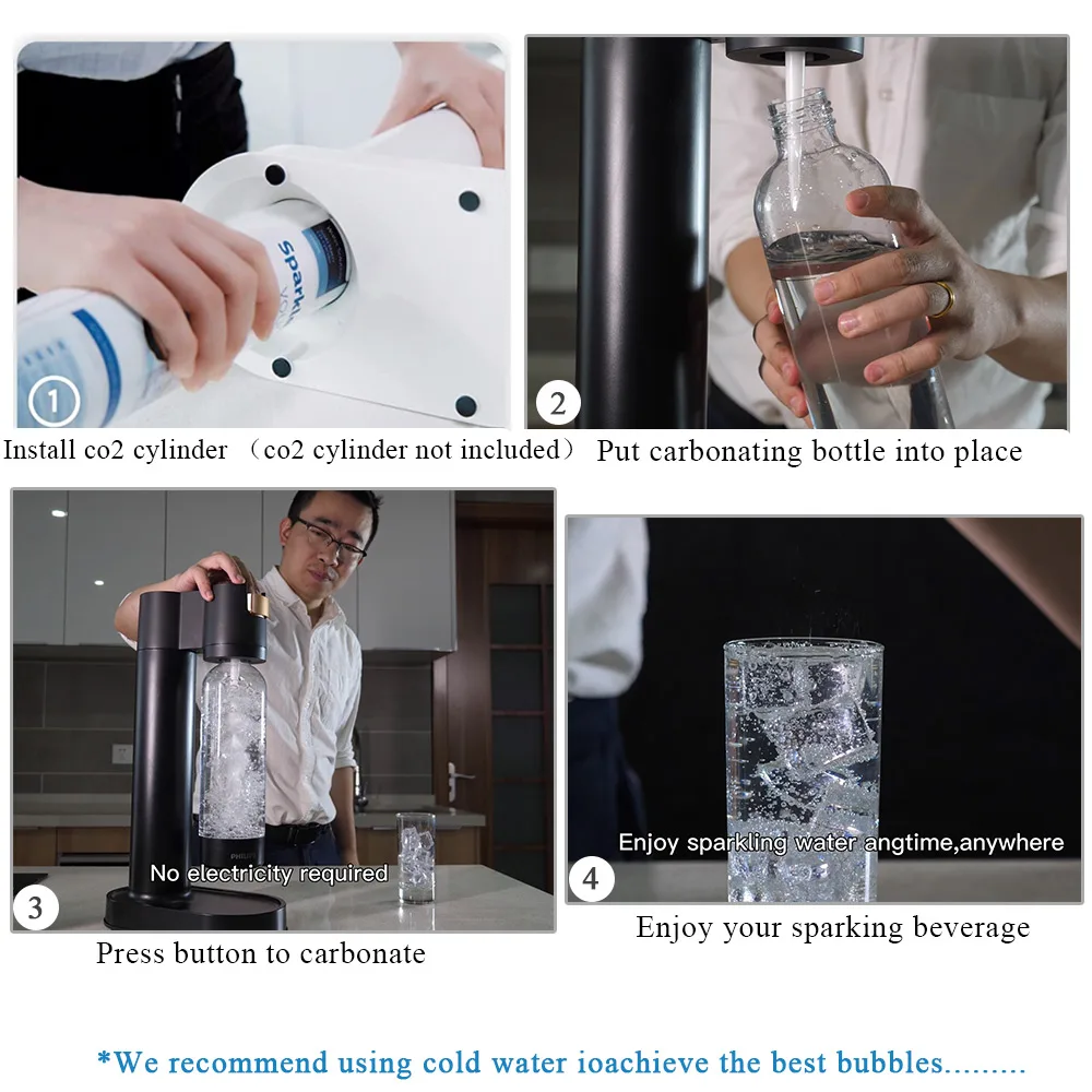 2023 Hot Selling Desktop Soda and Sparkling Water Maker Reusable Soft Drink with Stainless Steel Carbonating Bottle