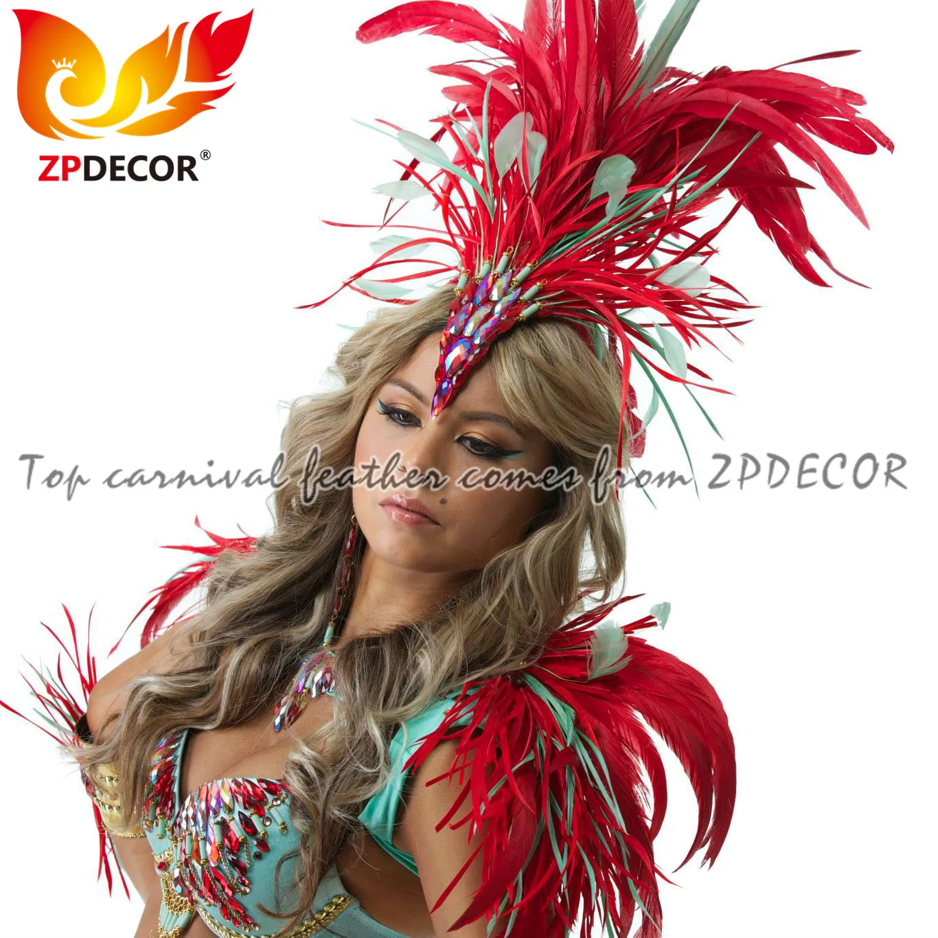 ZPDECOR Wholesale Stock 32 Colors High Quality Stripped Dyed Goose Biot Feathers for Fashion Clothing and Carnival Headdress