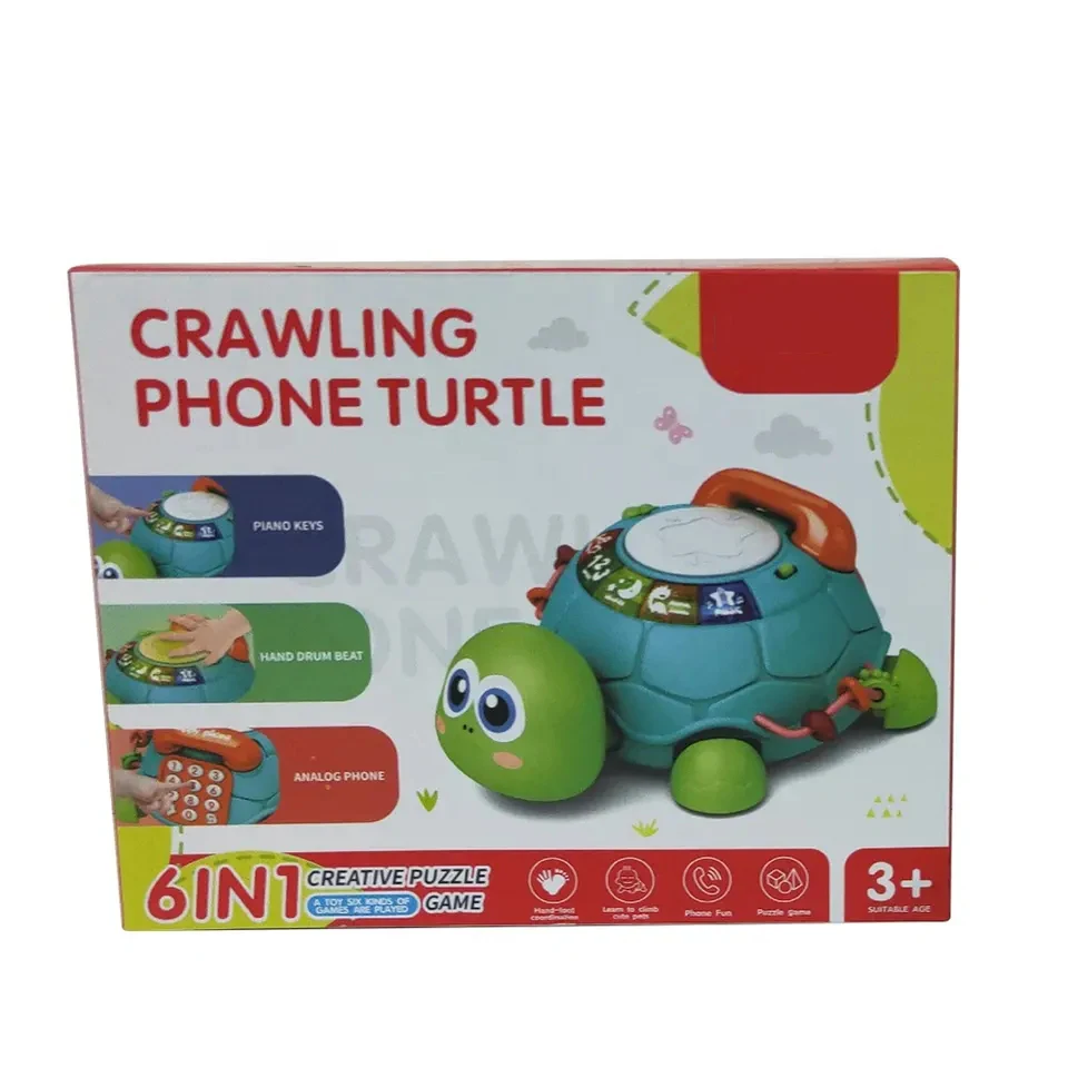 China multifunctional plastic induction crawling cartoon telephone learning drum battery musical turtle toy educational