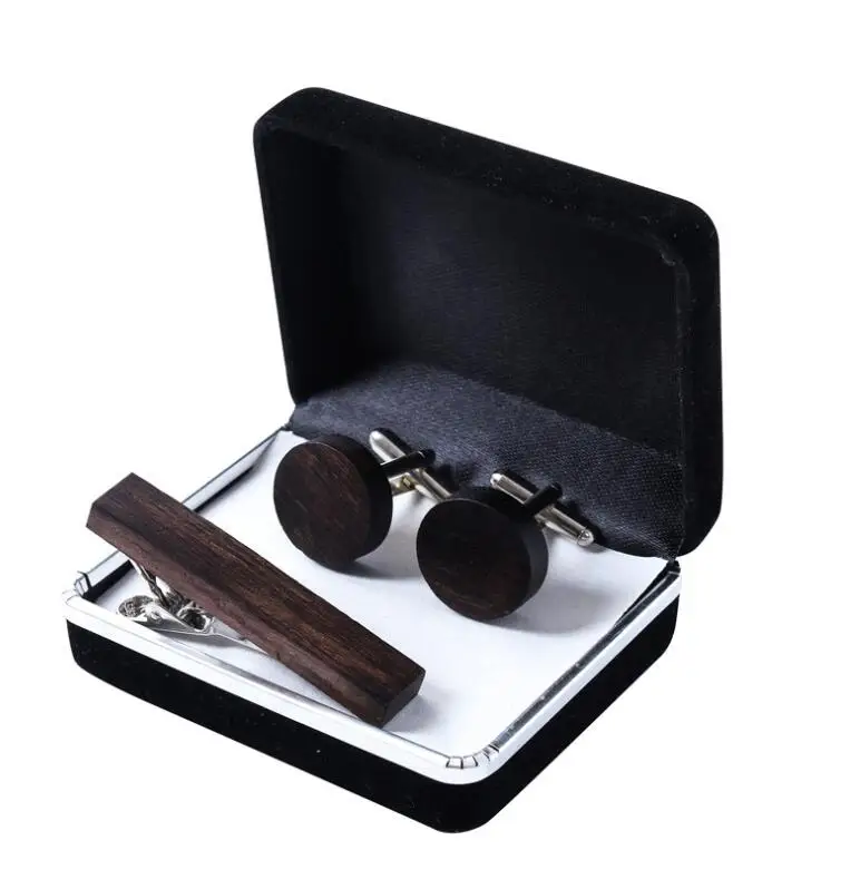 Custom personalized natural tie clips and round wood cufflinks for men shirts