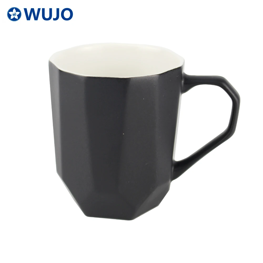 Korean Diamond Shape Ceramic Milk Mug 11oz Black Matte Ceramic Mugs for Coffee