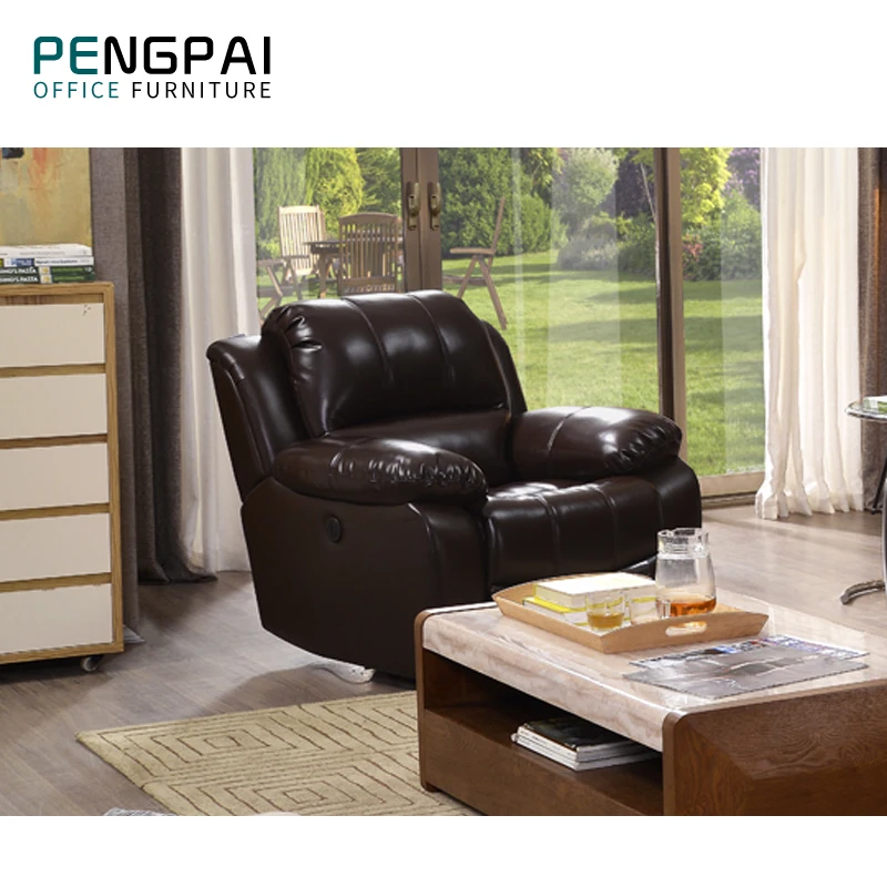 Wholesale luxury lounge modern design brown leather electric couch recliner Office sofa