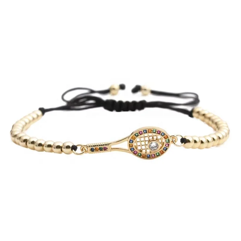 Fashion Stylish simple metal rhinestone colorful plastic tennis racket adjustable bracelet for women and girls