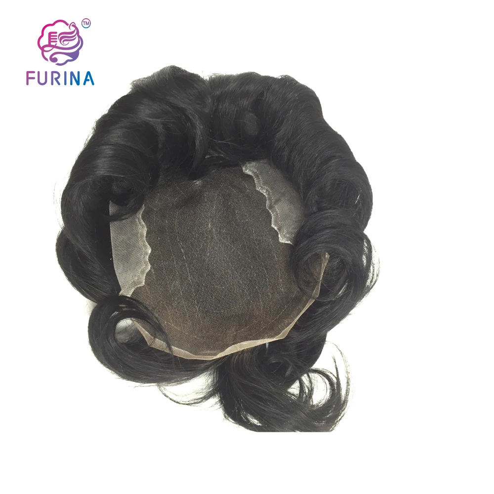 Natural Straight Virgin Human Hair Toupee for Men Replacement System Wigs With Soft Lace Bleached