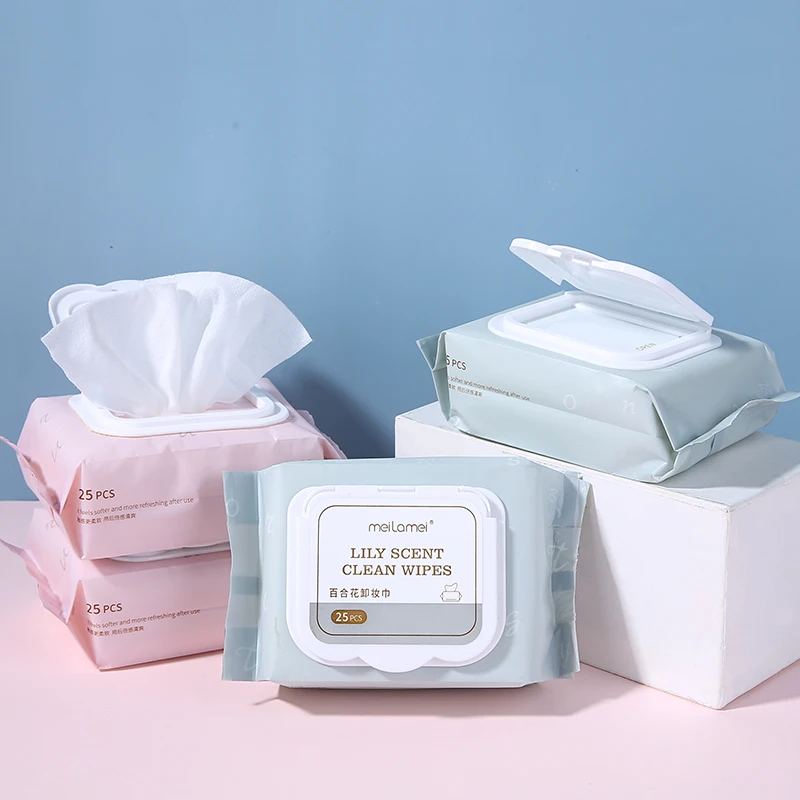 Meilamei 25pcs Non Woven Wet Wipes Spunlace Nonwoven Fabric Lily Flavor Wet R emoval Facial Wipes Face Makeup Remover Wipe SJ027